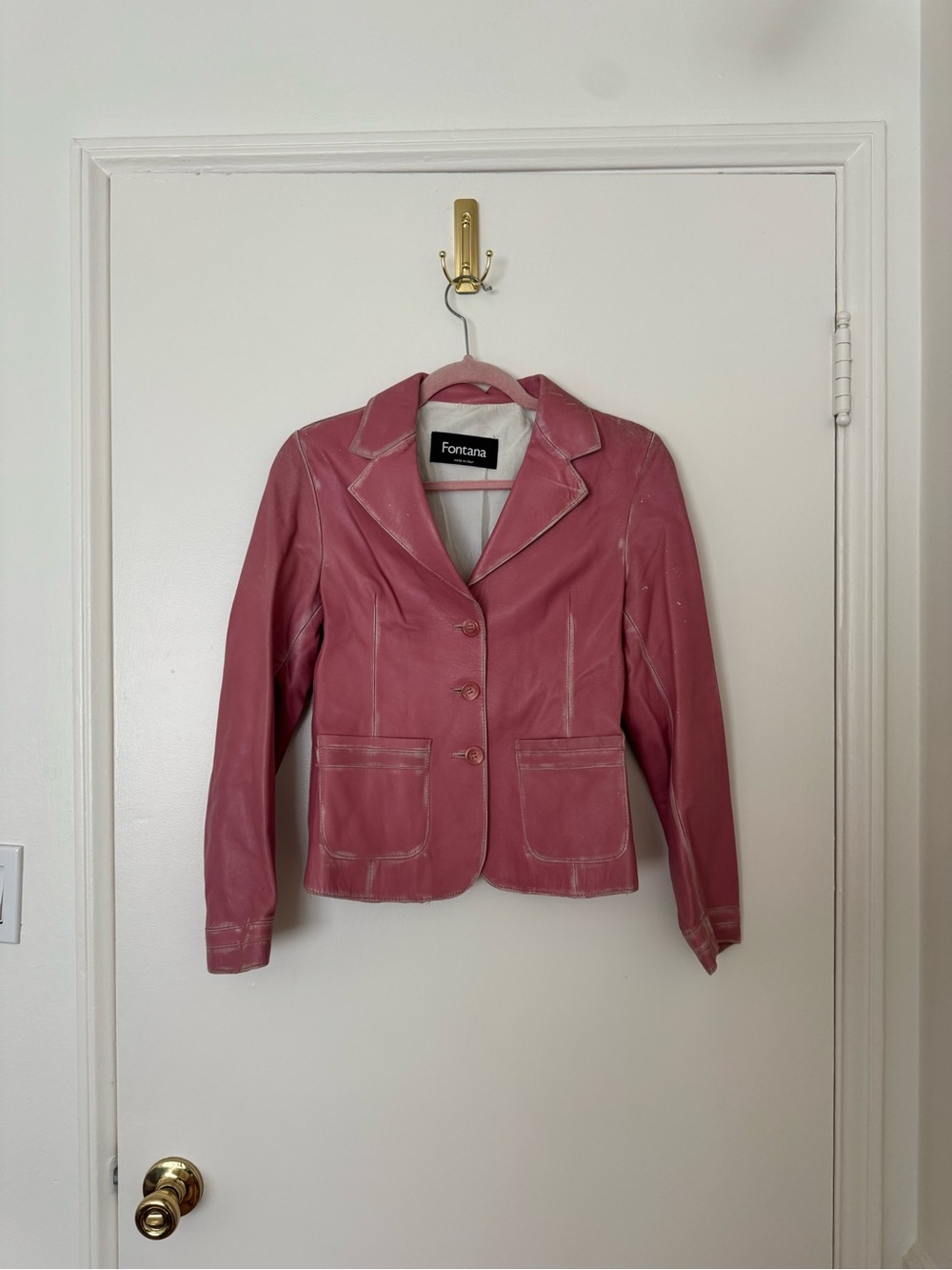 Vintage Made in Italy Dusty Rose Genuine Leather Blazer Jacket